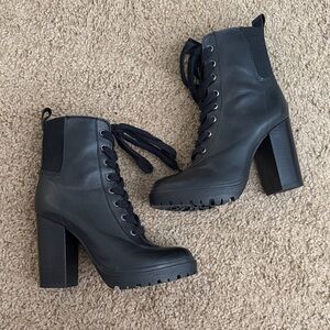 Steve Madden Black Lace-Up Chunky Heel Boots